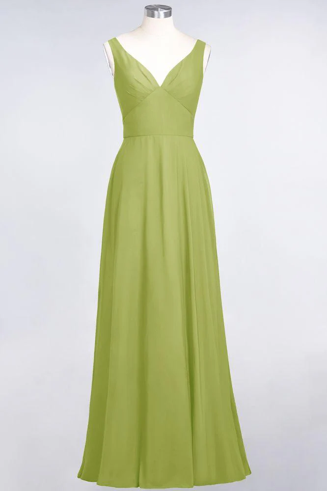 Chiffon V-Neck Straps Sleeveless Ruffles Floor-Length Bridesmaid Dress with Open Back - Image 38