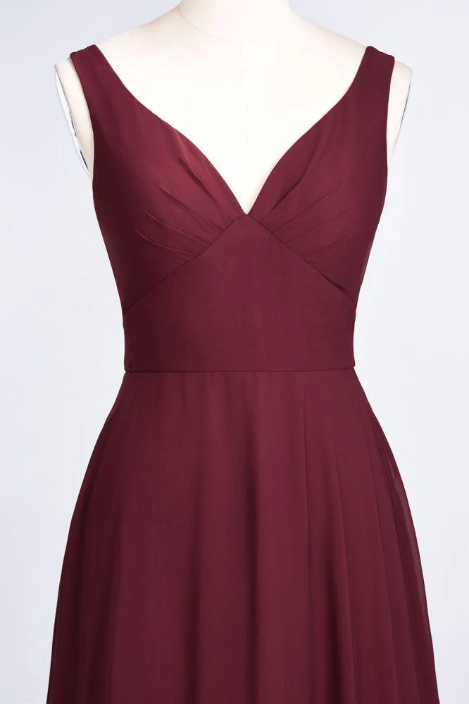 Chiffon V-Neck Straps Sleeveless Ruffles Floor-Length Bridesmaid Dress with Open Back - Image 4