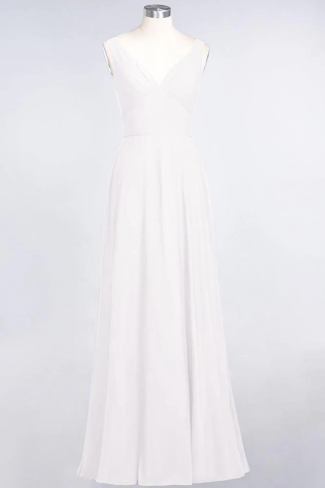 Chiffon V-Neck Straps Sleeveless Ruffles Floor-Length Bridesmaid Dress with Open Back - Image 7