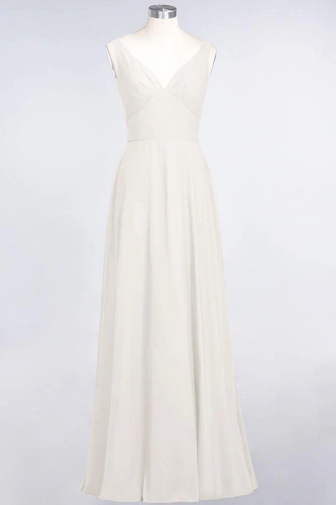 Chiffon V-Neck Straps Sleeveless Ruffles Floor-Length Bridesmaid Dress with Open Back - Image 8
