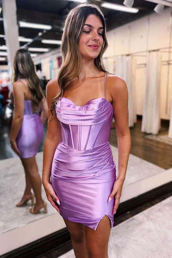 Classic Sheath Spaghetti Straps Pleats Short Homecoming Party Dress - Image 5