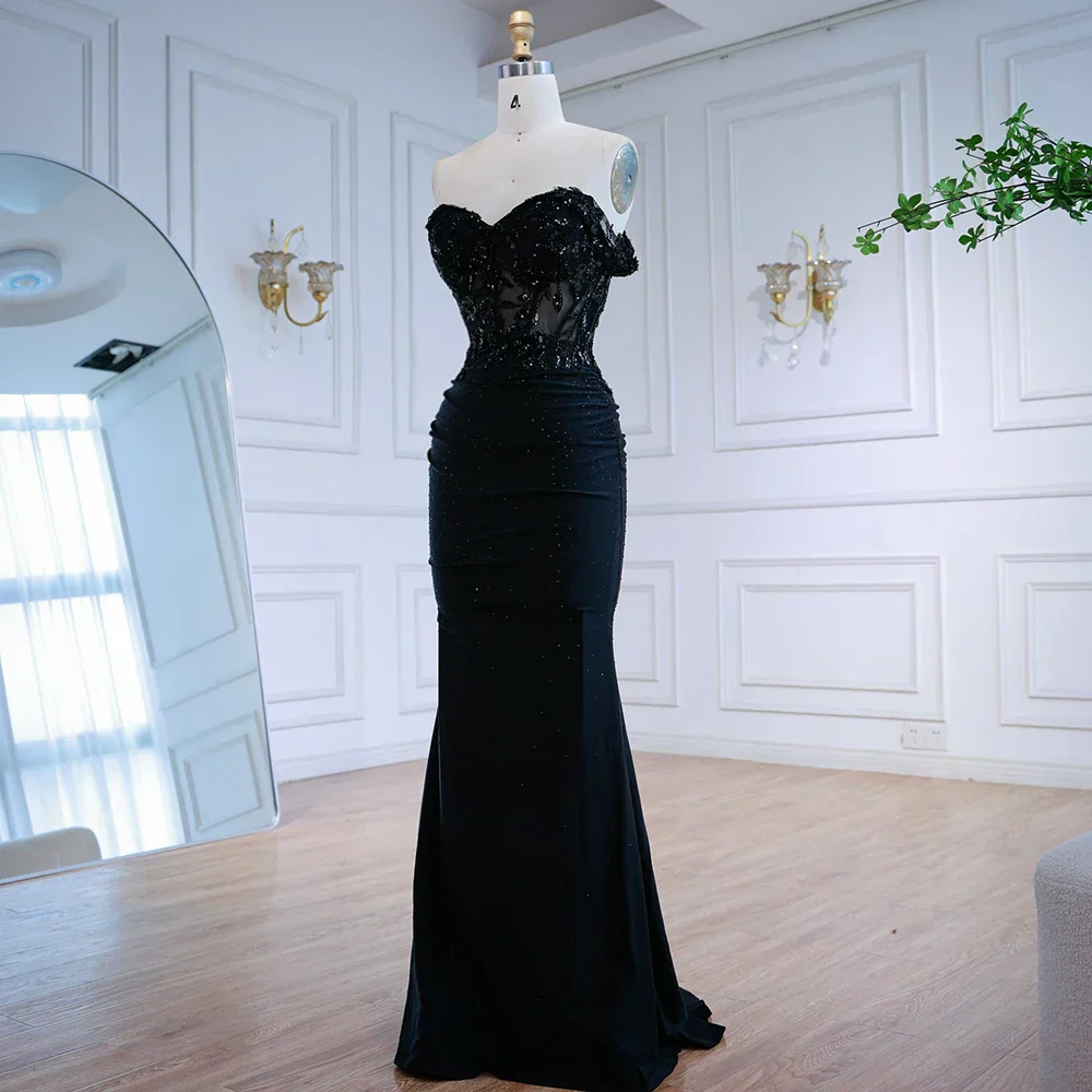 Classy Black Off-Shoulder Lace Prom Dress - Image 4