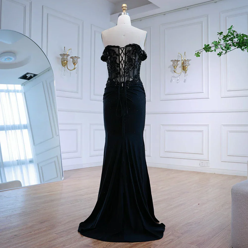 Classy Black Off-Shoulder Lace Prom Dress - Image 5