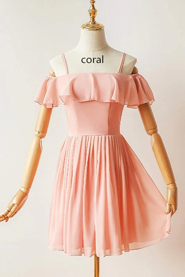 Cold Sleeves Short Prom Dress Blue Chiffon Homecoming Dress - Image 2