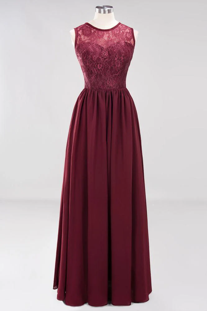 Elegant A-line Lace Sleeveless Bridesmaid Dresses Chiffon Jewel Ruffles Floor-Length Evening Dress with Appliques - Image 7