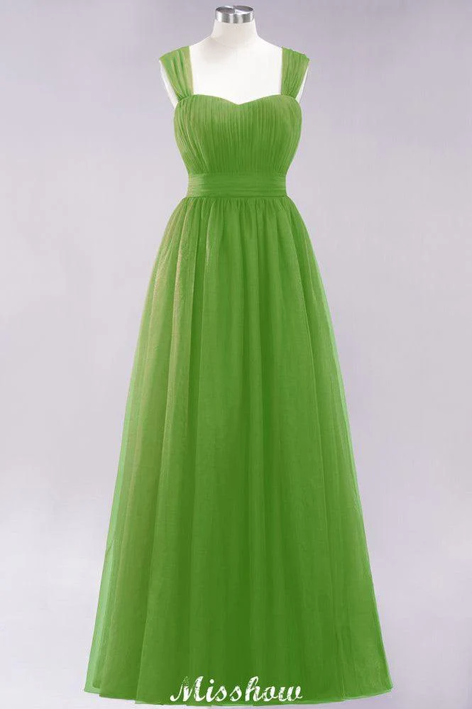 Elegant aline Sleeveless Tulle Evening Maxi Gown Burgundy Straps Bridesmaid Dress - Image 39