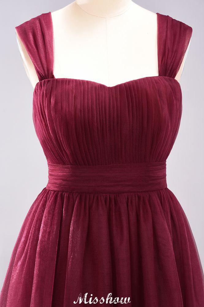 Elegant aline Sleeveless Tulle Evening Maxi Gown Burgundy Straps Bridesmaid Dress - Image 4