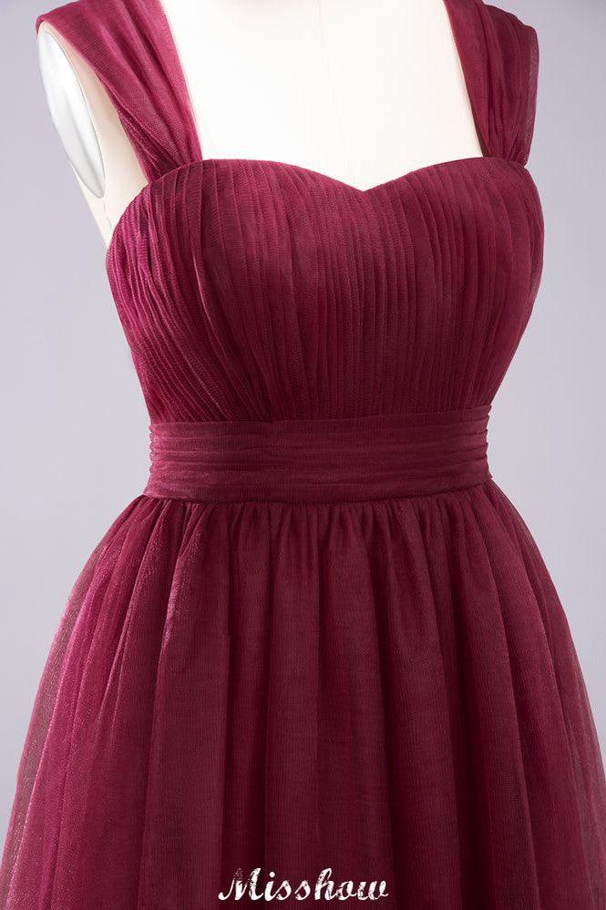Elegant aline Sleeveless Tulle Evening Maxi Gown Burgundy Straps Bridesmaid Dress - Image 5