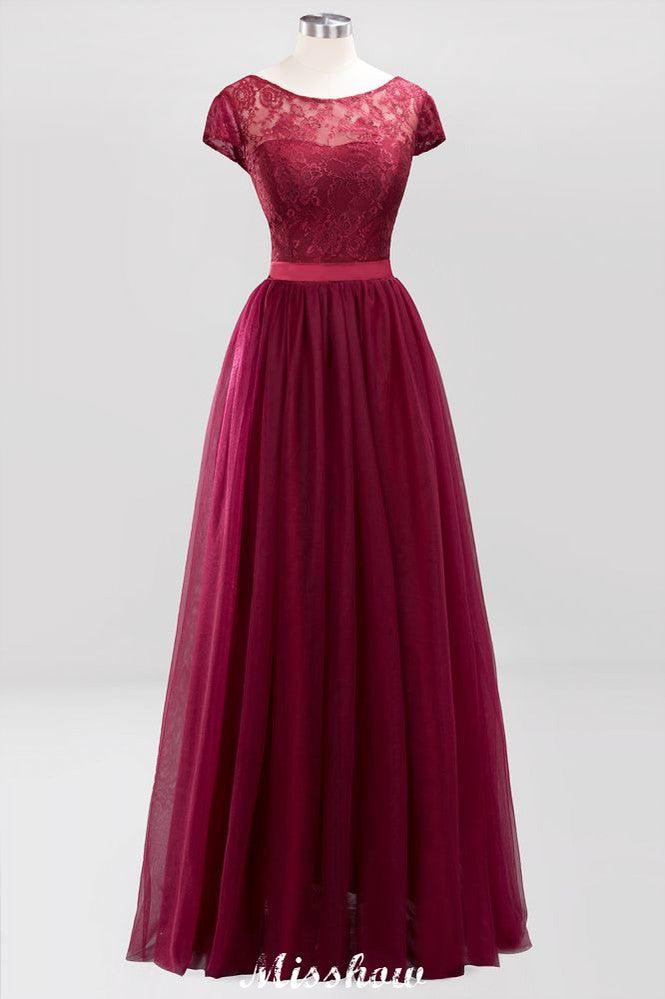Elegant Cap Sleeves Floral aline Evening Swing Dress Appliques Tulle Bridesmaid Dress - Image 9