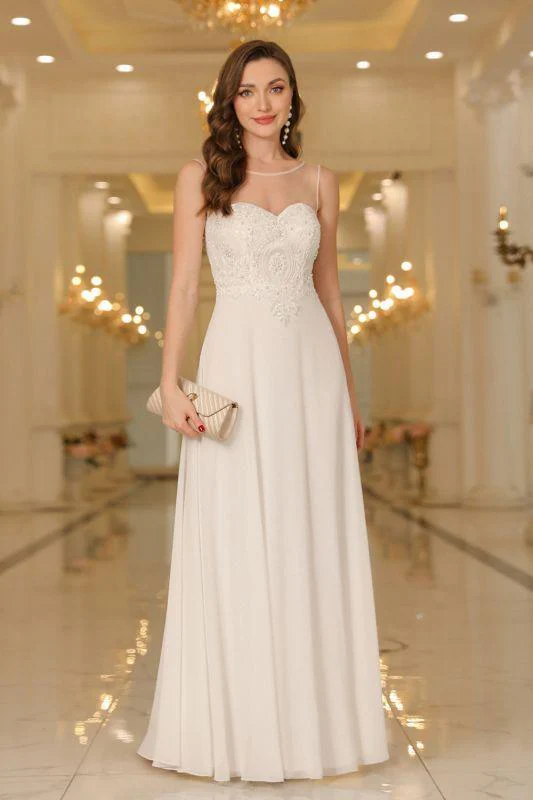 Elegant Chiffon Sleevless Evening Dress Scoop Neck Lace Apliques Bridesmaid Dress - Image 7
