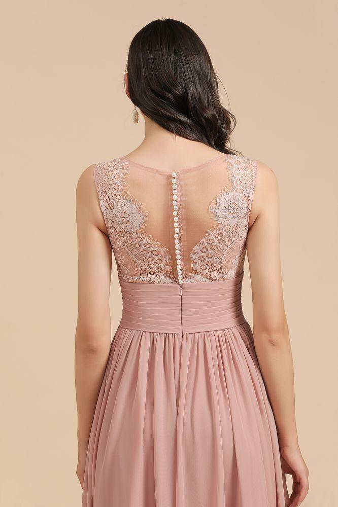 Elegant Dusty Pink Sleeveless Floral Lace Bridesmaid Dress Side Split Party Dress - Image 9