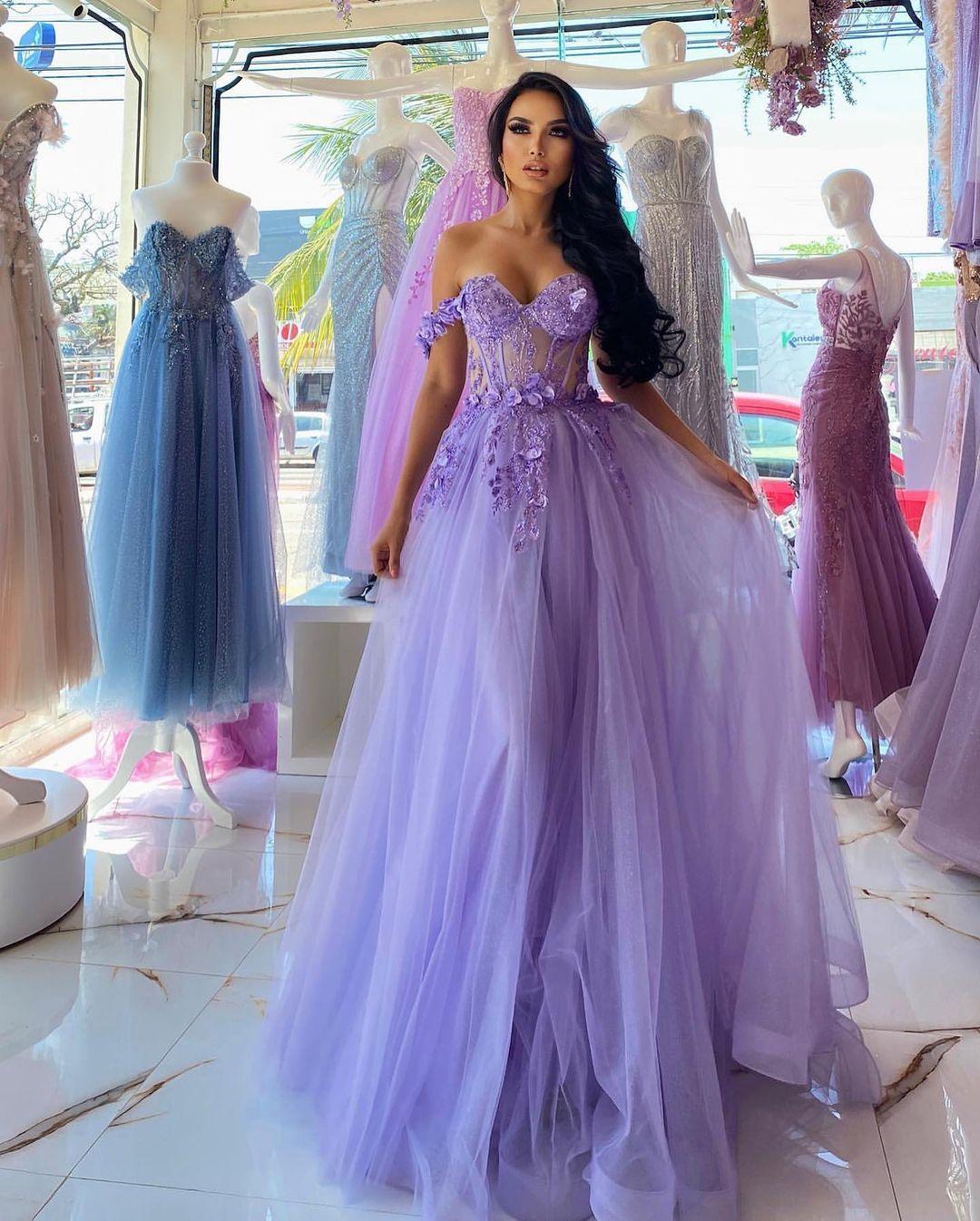 Elegant Long Purple A-line Off-the-shoulder Sleeveless Prom Dress With Lace - Image 4