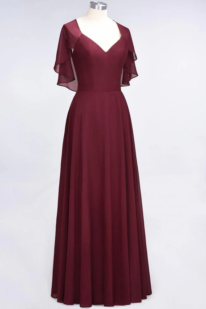 Elegant Satin V-Neck Short Sleeve Princess Bridesmaid Dress Ruffle Chiffon Wedding Guest Dress - Image 4