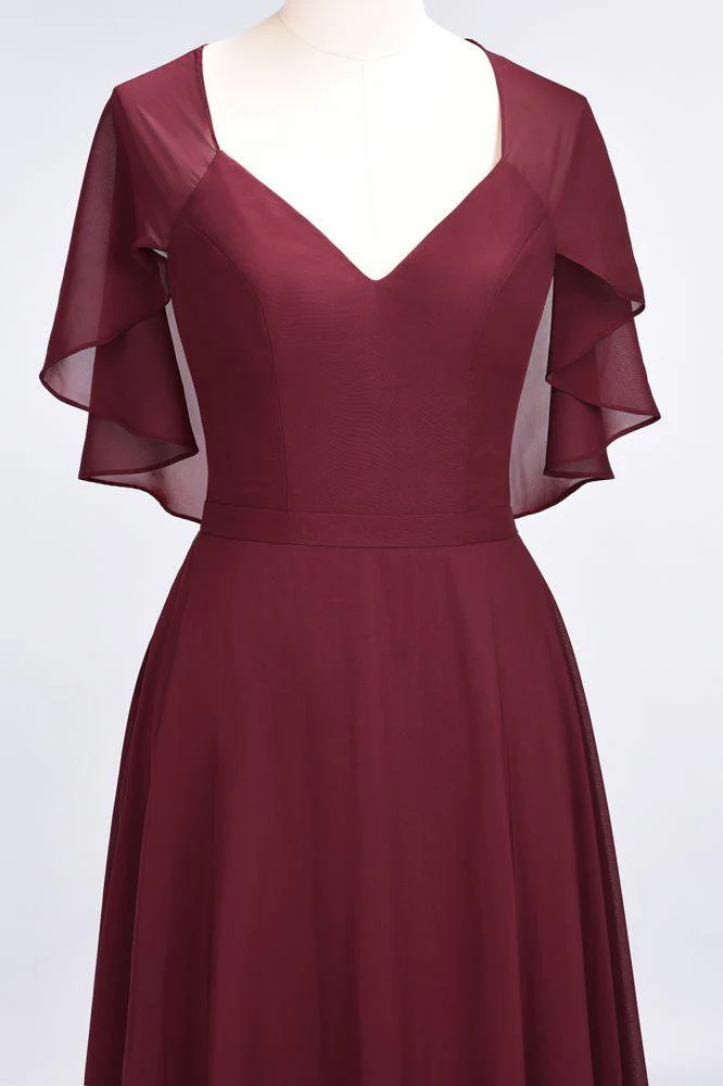 Elegant Satin V-Neck Short Sleeve Princess Bridesmaid Dress Ruffle Chiffon Wedding Guest Dress - Image 5