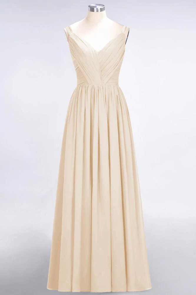 Elegant V-Neck Strap Backless Ruffles Chiffon Floor-Length Bridesmaid Dress - Image 21