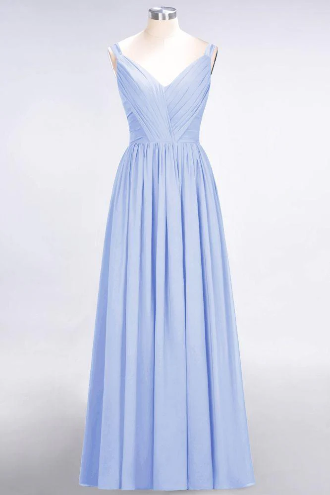Elegant V-Neck Strap Backless Ruffles Chiffon Floor-Length Bridesmaid Dress - Image 28