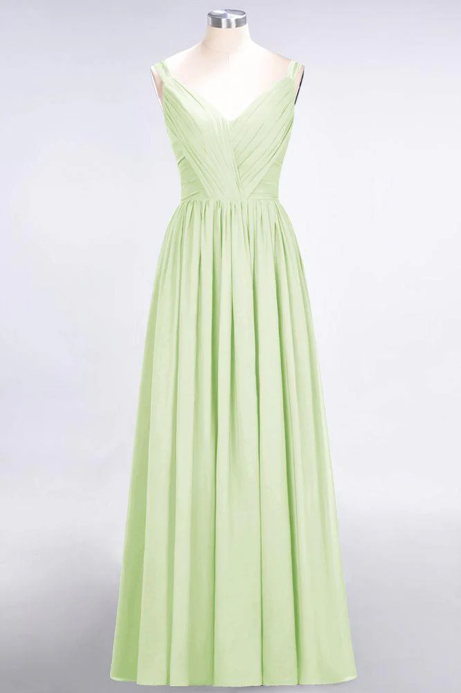 Elegant V-Neck Strap Backless Ruffles Chiffon Floor-Length Bridesmaid Dress - Image 40