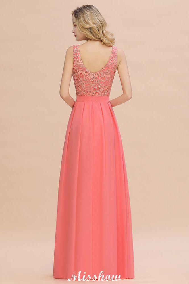 Floral Lace A-line Simple Wedding Dress Sleeveless Maxi Bridesmaid Dress - Image 2