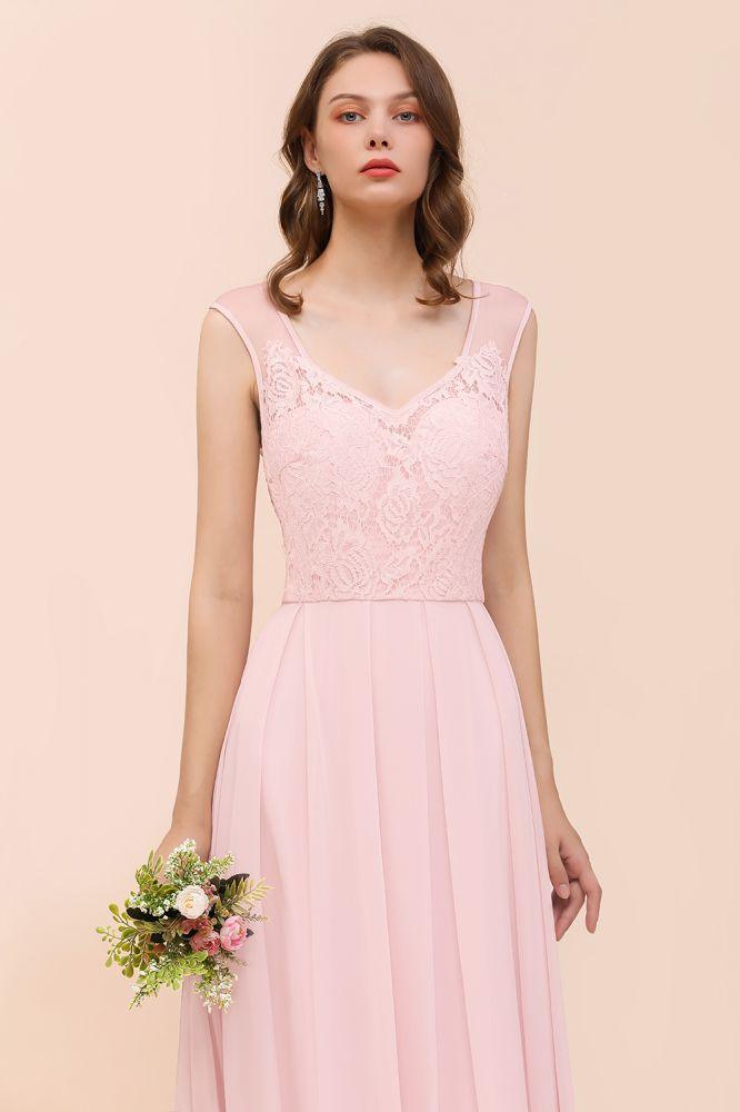 Floral Lace Bridesmaid Dress Pink A-line Wedding Party Dress - Image 7