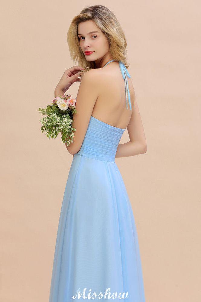 Halter Backless Beach Bridesmaid Dress Chiffon Garden Wedding Party Dress - Image 9