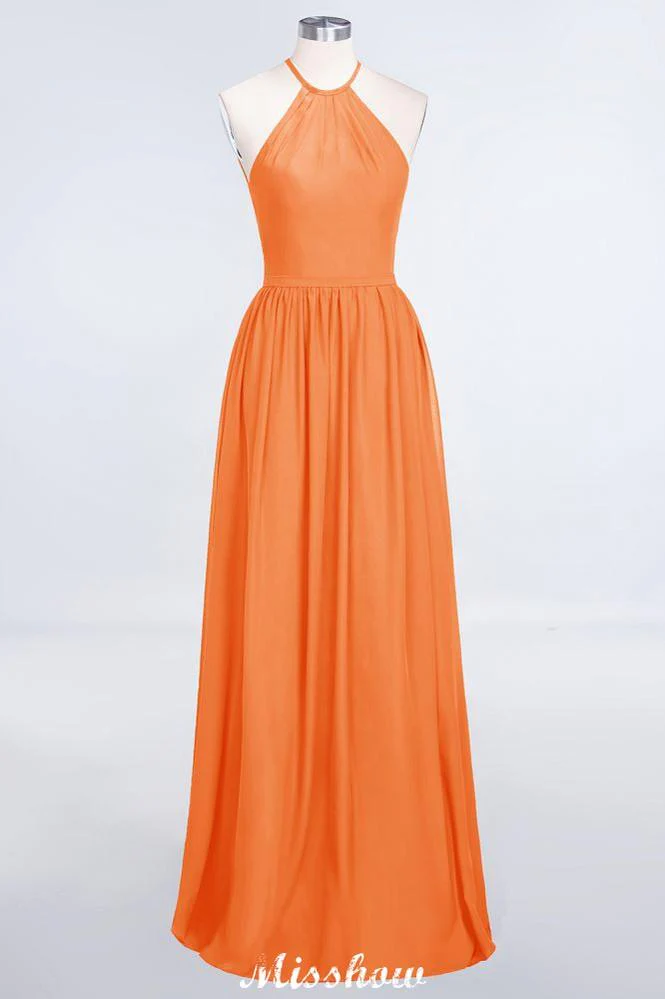 Halter Sleeveless Floor-Length Bridesmaid Dress with Ruffles - Image 17