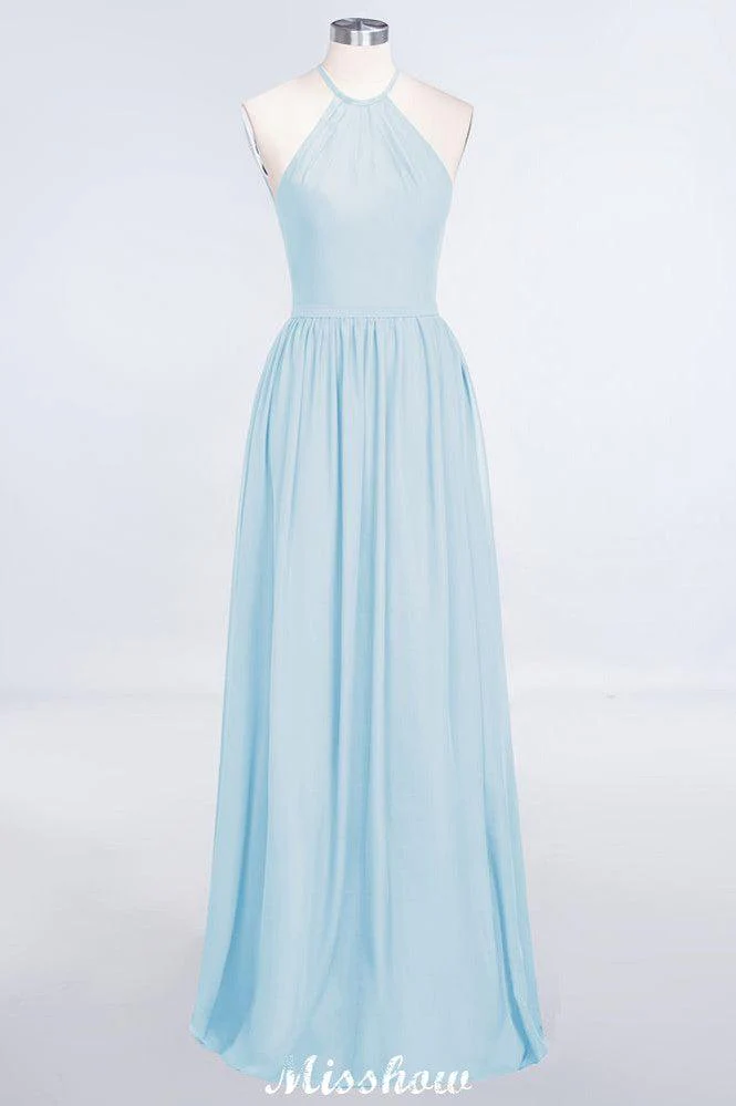 Halter Sleeveless Floor-Length Bridesmaid Dress with Ruffles - Image 23