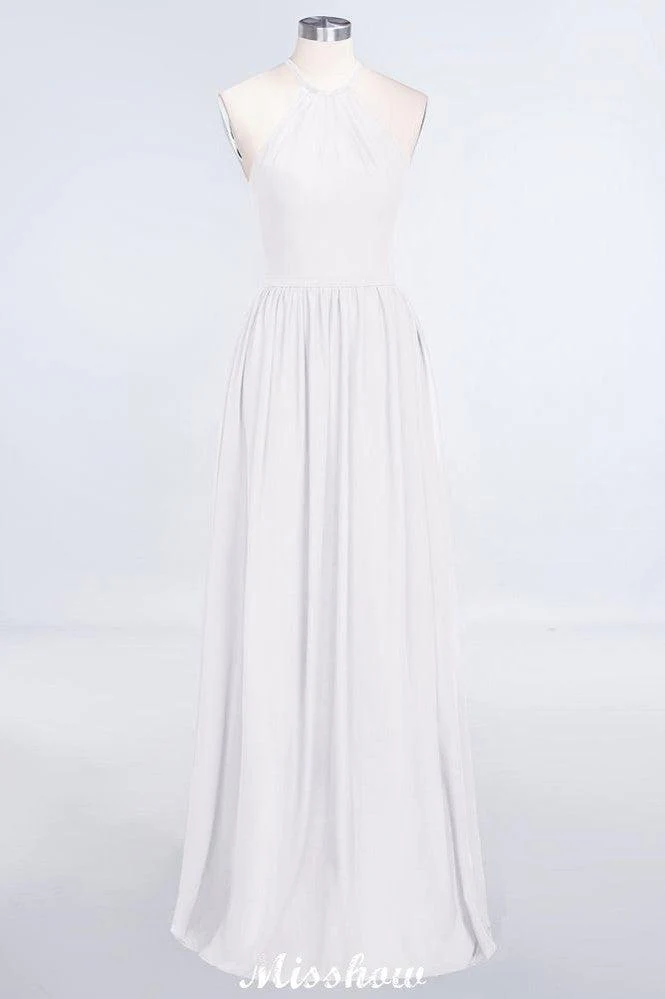 Halter Sleeveless Floor-Length Bridesmaid Dress with Ruffles - Image 3