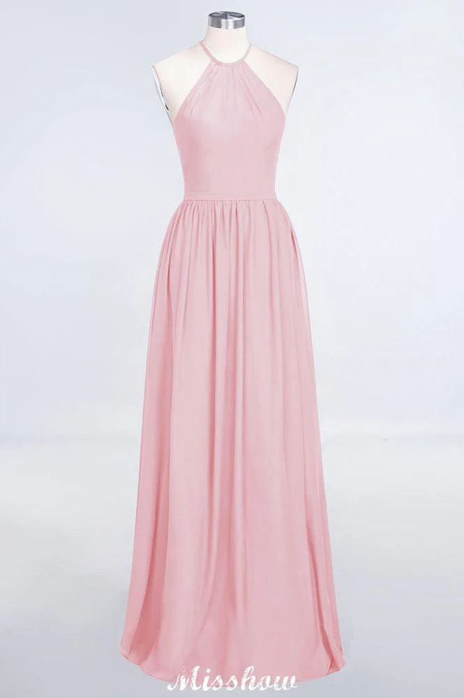 Halter Sleeveless Floor-Length Bridesmaid Dress with Ruffles - Image 6
