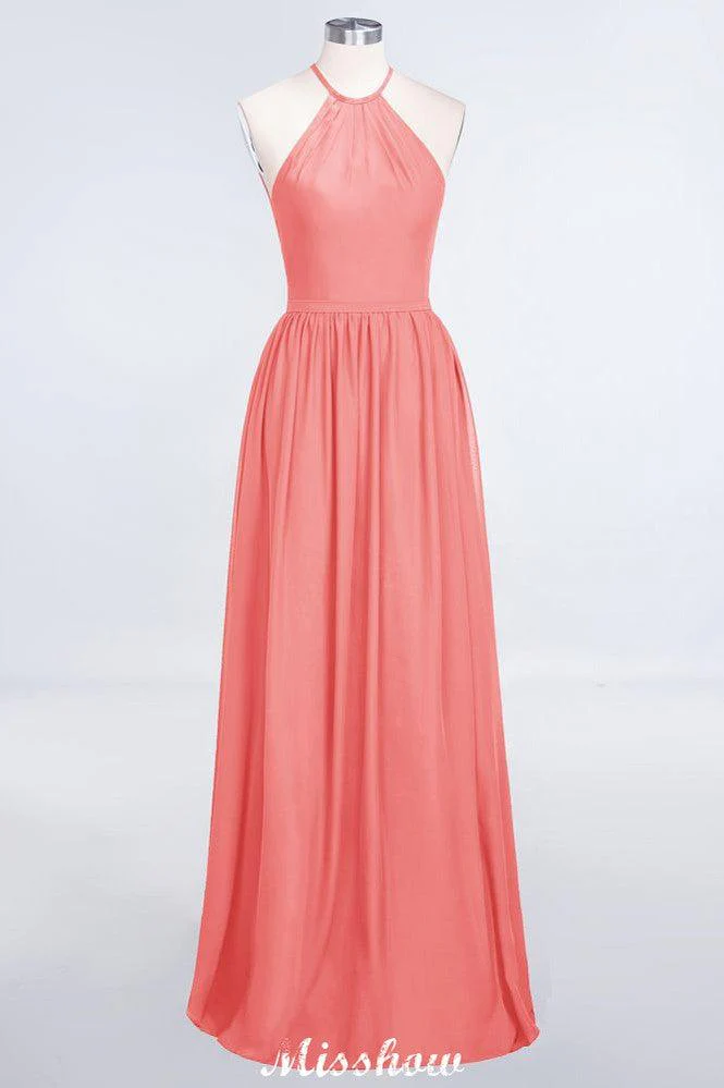 Halter Sleeveless Floor-Length Bridesmaid Dress with Ruffles - Image 9