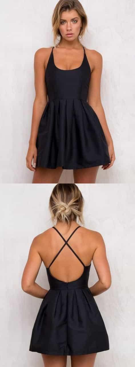 Homecoming Dress Dark Navy Criss-Cross Straps Short Prom Dress - Image 3