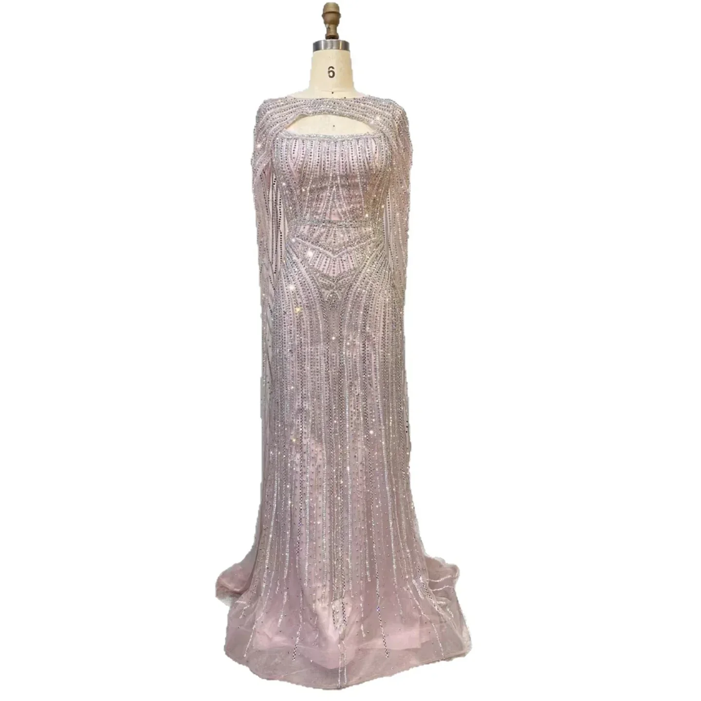 Luxury Blue Diamond Evening Dress With Cape - Image 4