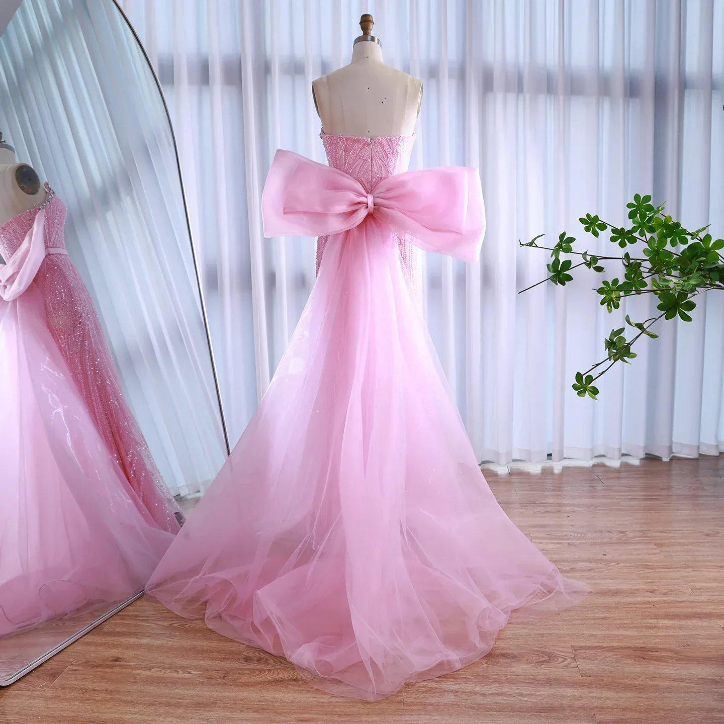Luxury Dubai Pink Bow Evening Dress LA73061A - Image 2