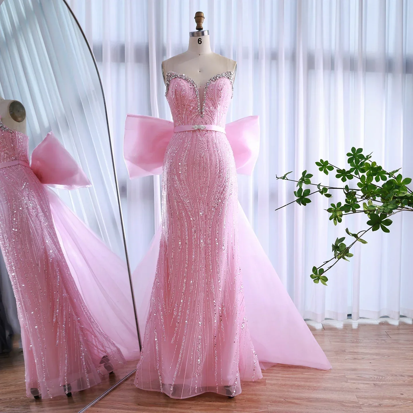 Luxury Dubai Pink Bow Evening Dress LA73061A - Image 3