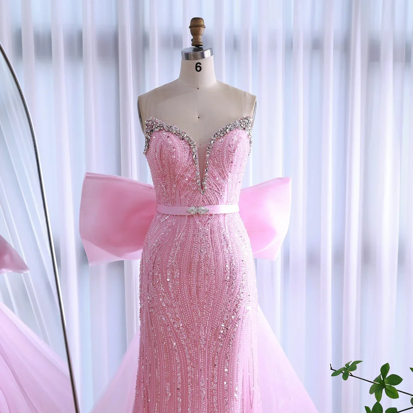 Luxury Dubai Pink Bow Evening Dress LA73061A - Image 6