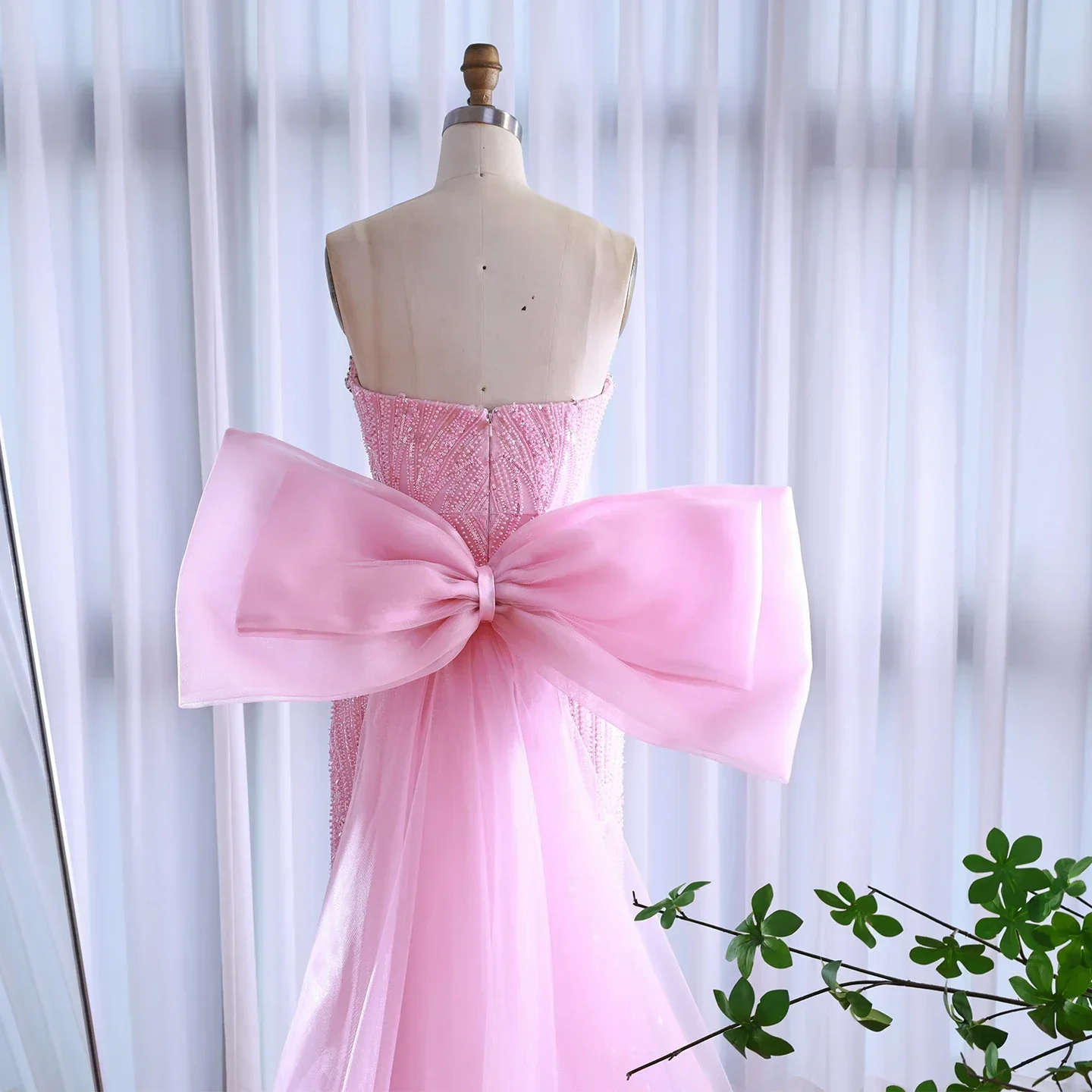 Luxury Dubai Pink Bow Evening Dress LA73061A - Image 8