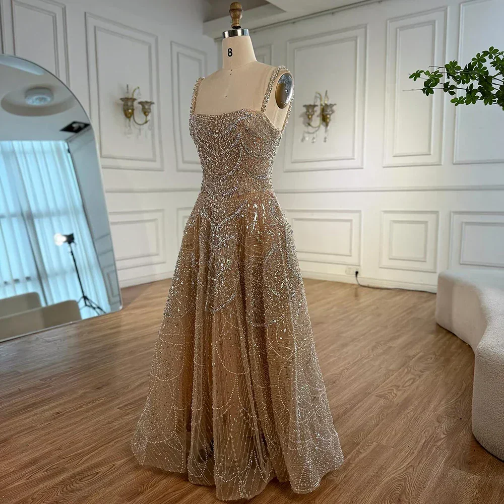 Luxury Nude A-Line Evening Dress with Pearls and Crystals LA72983A - Image 5