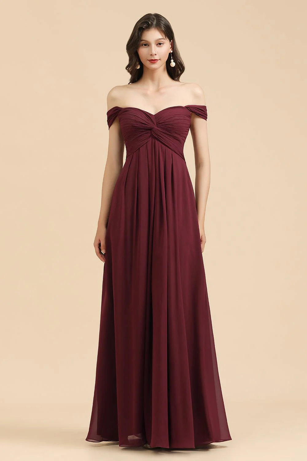 New Arrival A-line Off-the-shoulder Sweetheart Burgundy Long Bridesmaid Dress - Image 4