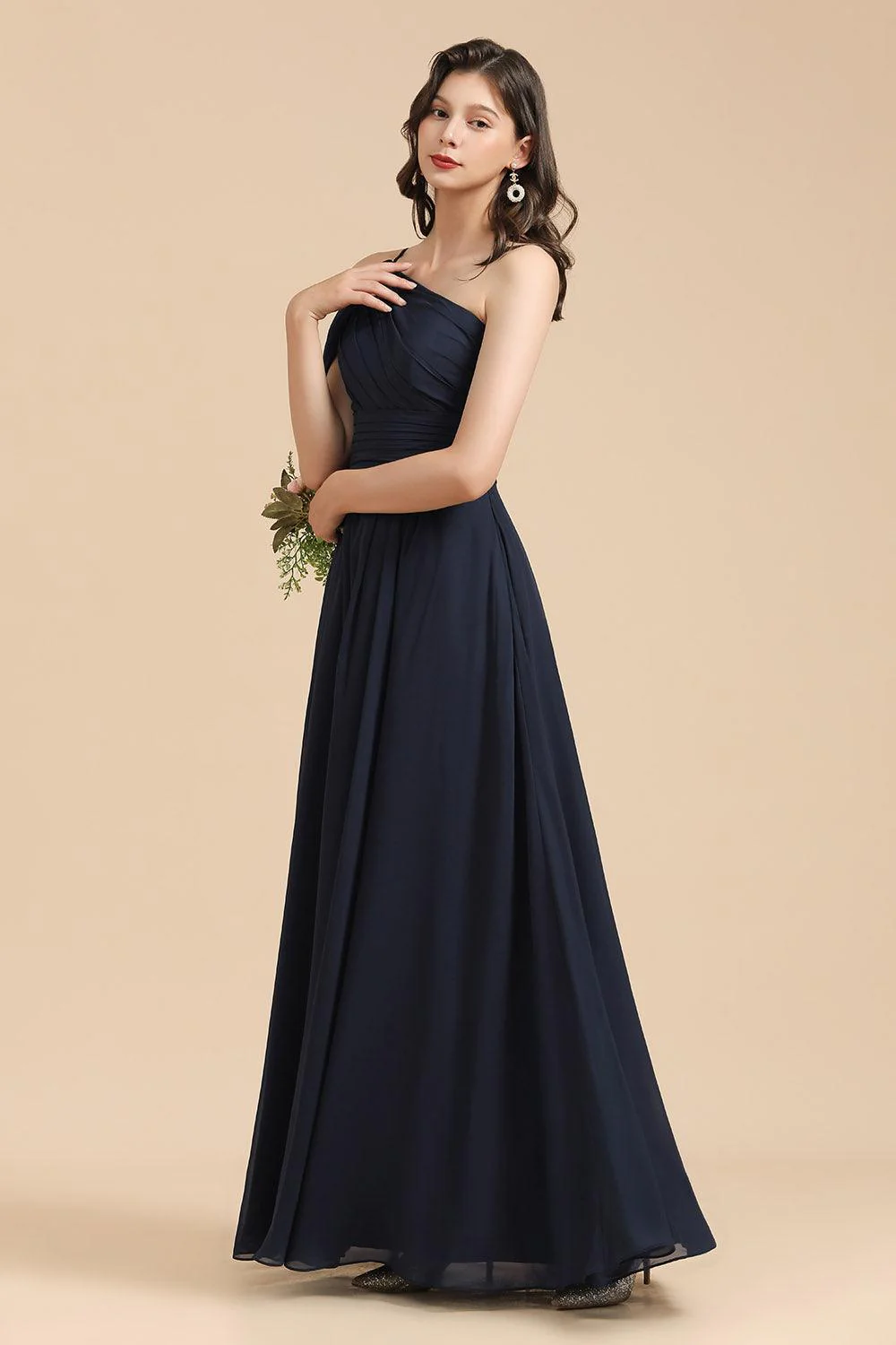 New Arrival Black One Shoulder A-line Long Bridesmaid Dress - Image 3