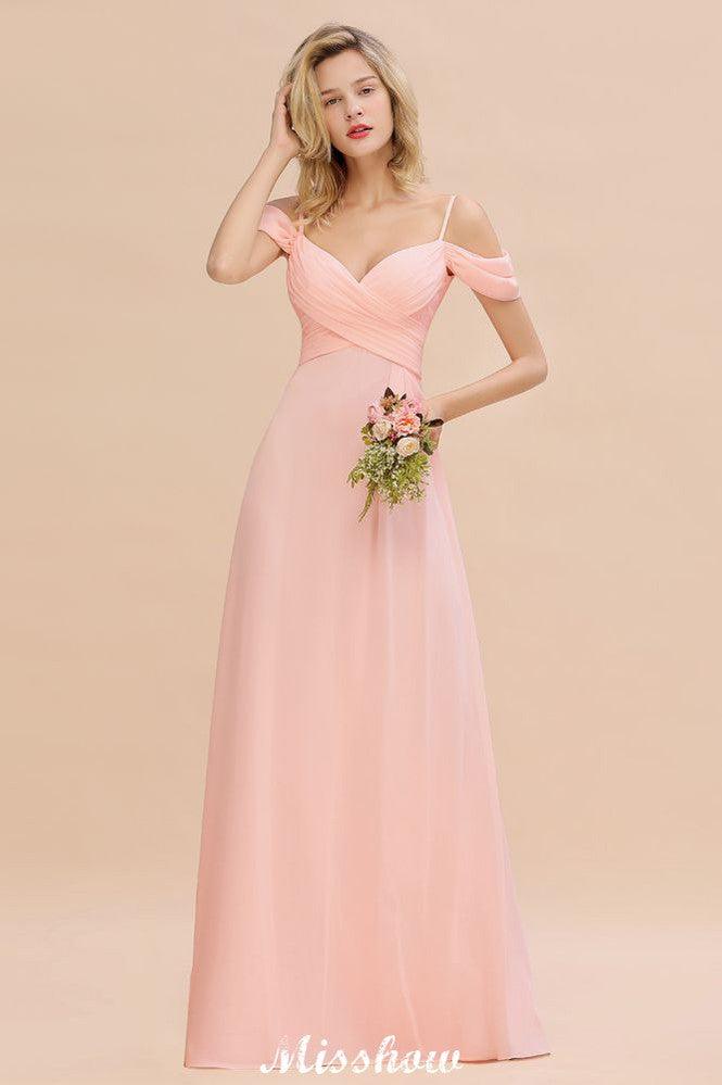 Off Shoulde straps Aline Bridesmaid Dress Chiffon Maid of Honor Dress - Image 2