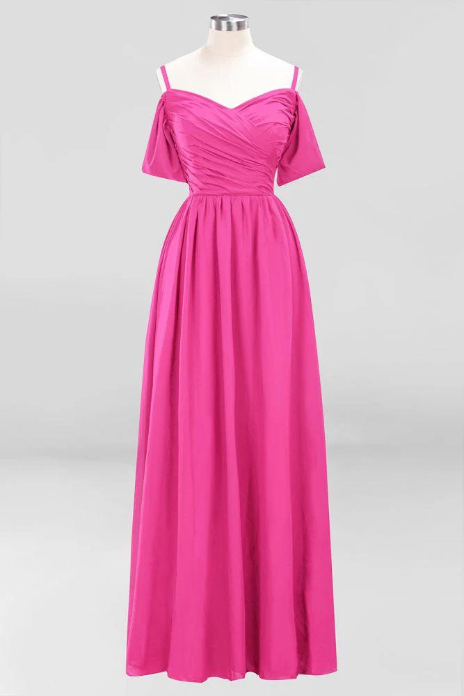 Off-the-Shoulder A-line Chiffon Bridesmaid Dress Floor-Length Wedding Guest Dress - Image 16