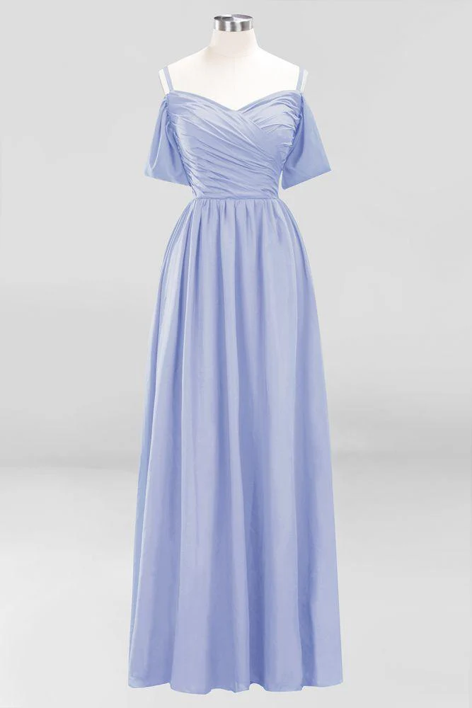 Off-the-Shoulder A-line Chiffon Bridesmaid Dress Floor-Length Wedding Guest Dress - Image 28