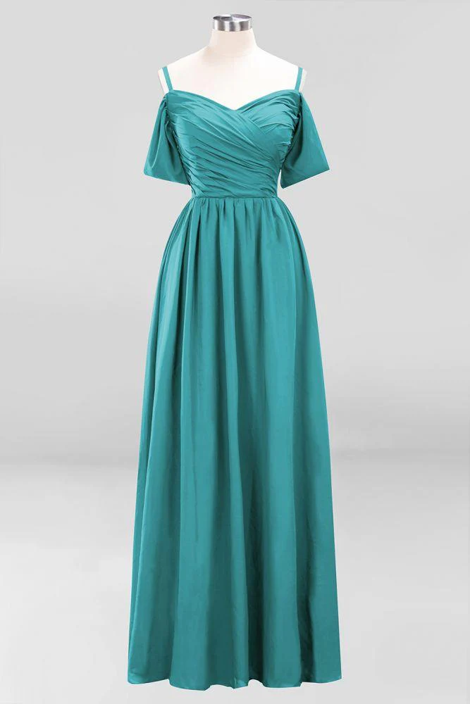Off-the-Shoulder A-line Chiffon Bridesmaid Dress Floor-Length Wedding Guest Dress - Image 38