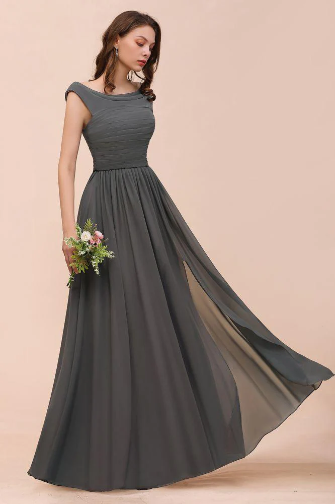 Off the Shoulder Front Side Split Bridesmaid Dress A-line Wedding Guest Dress - Image 4