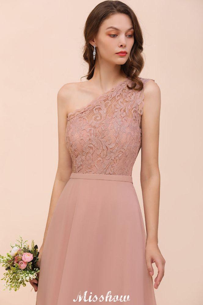 One Shoulder Chiffon Bridesmaid Dress Dusty Pink Wedding Guest Dress for Bride - Image 8
