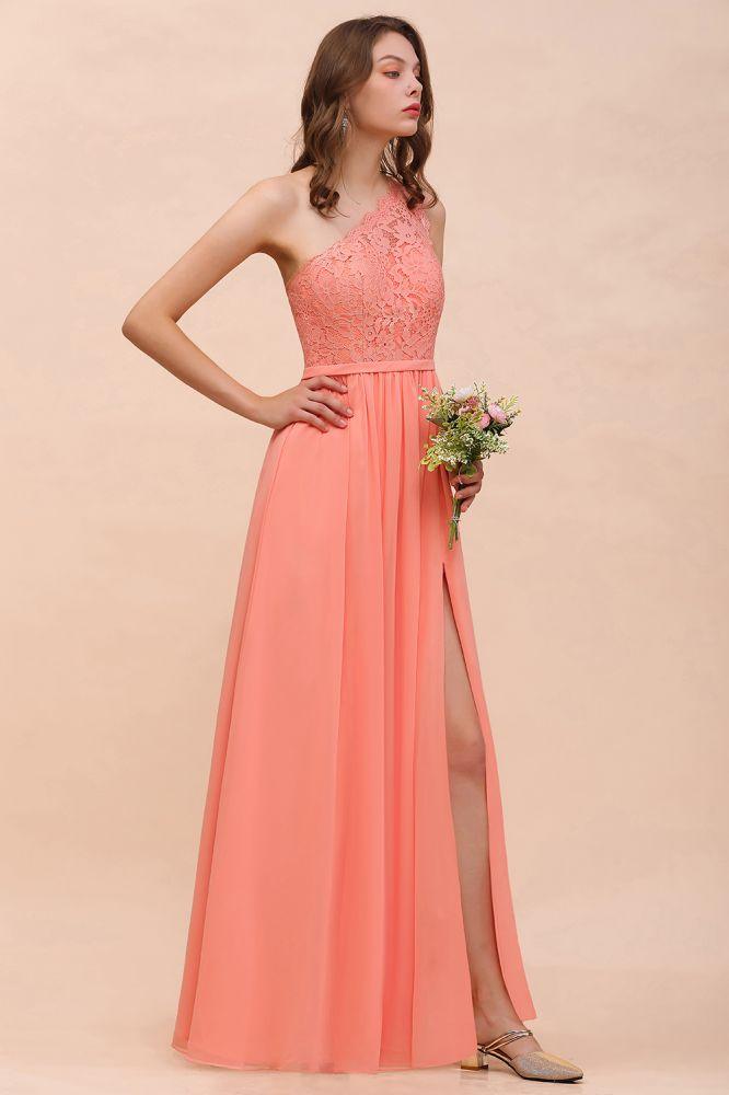 One Shoulder Floral Bridesmaid Dress Side Split Formal Wedding Guest Dress with Pocket - Image 4