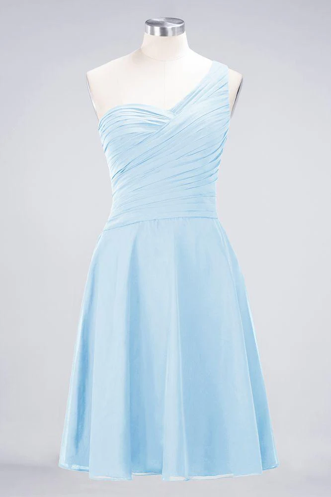 One-Shoulder Sweetheart Knee-Length Bridesmaid Dress Ruffles aline Party Dress - Image 29