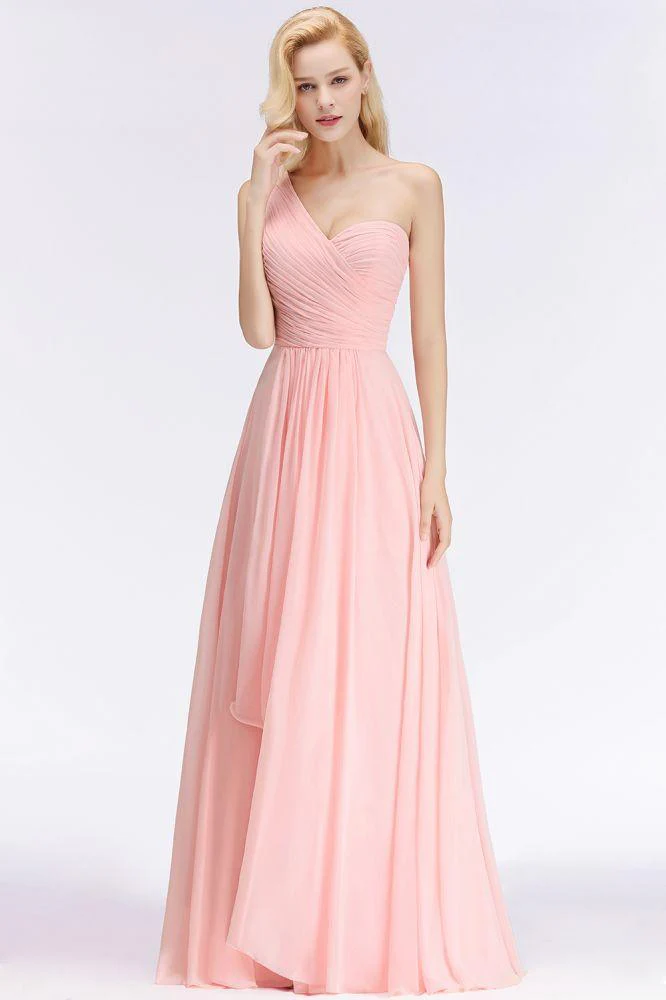 One-shoulder Sweetheart Ruffles Chiffon Bridesmaid Dress Aline Evening Dress - Image 3