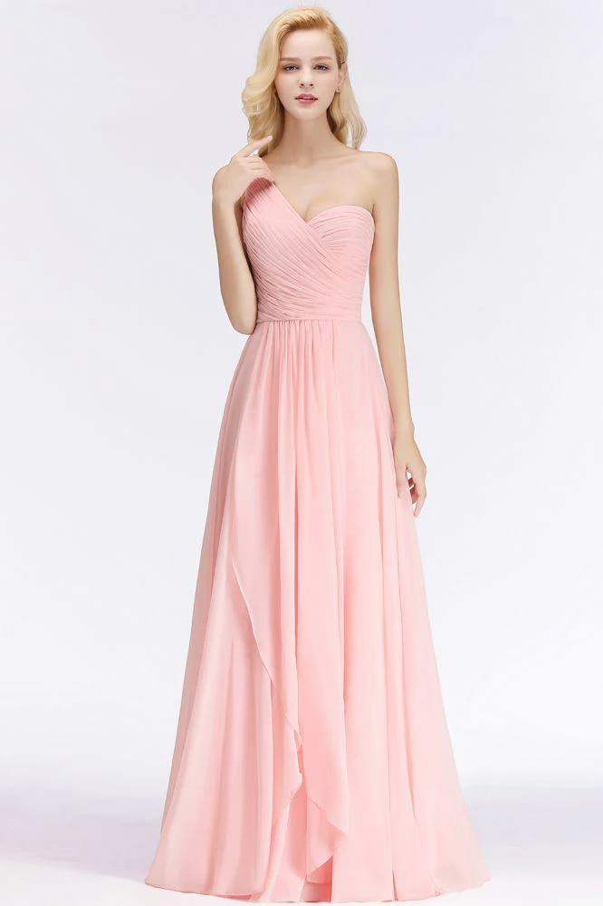One-shoulder Sweetheart Ruffles Chiffon Bridesmaid Dress Aline Evening Dress - Image 7