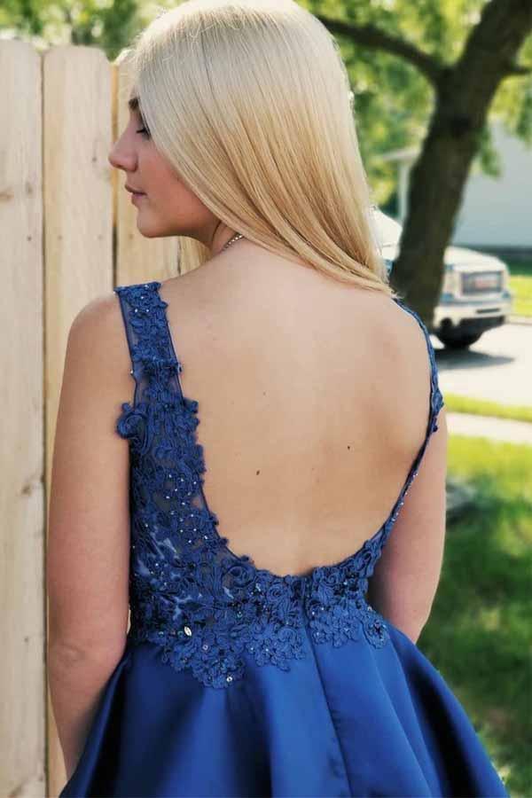Royal Blue Lace Applique Homecoming Dresses Backless Short Prom Dress - Image 2