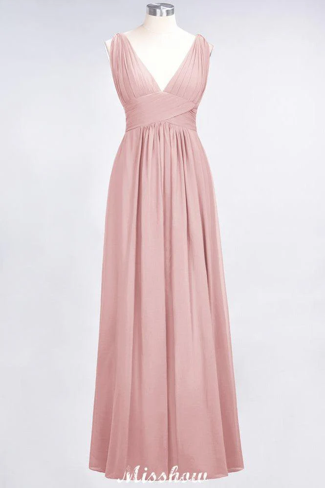 Ruffle Chiffon Sleeveless Evening Maxi Gown V-Neck Bridesmaid Dress - Image 12